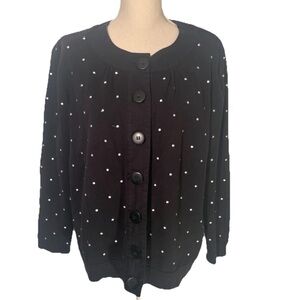 Black and white ladies women’s plus size 1X polkadot sweater cardigan by CJ Bank